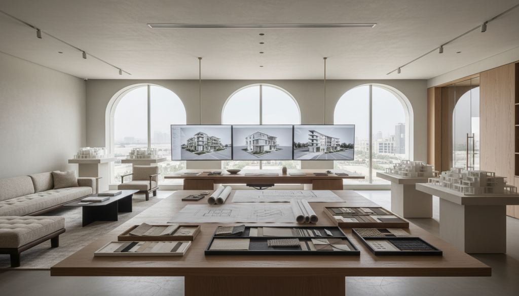 Luxury interior design studio showcasing professional workflow and expert design process in Lahore