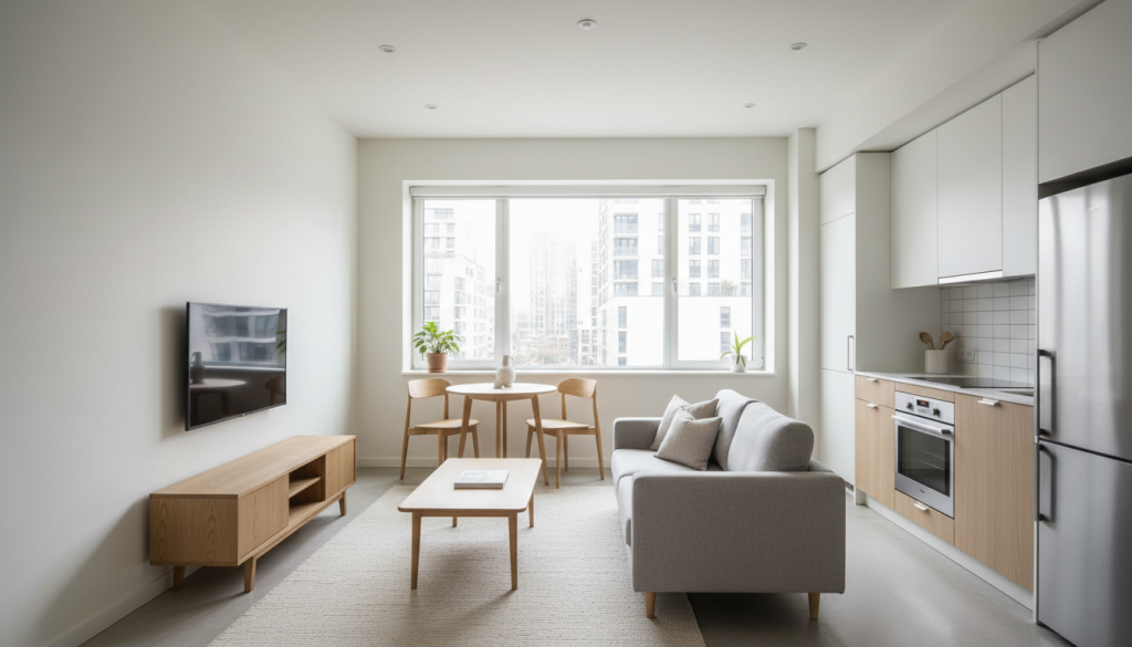 Mid-range apartment interior in Lahore with simple and functional design.