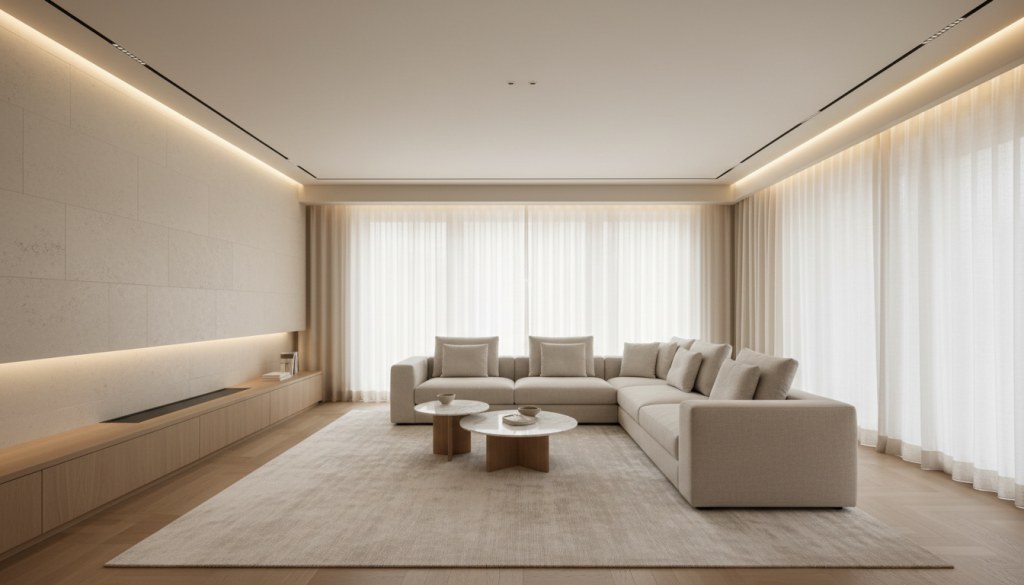 Affordable luxury interior design Lahore minimal living room with refined, high-end feel
