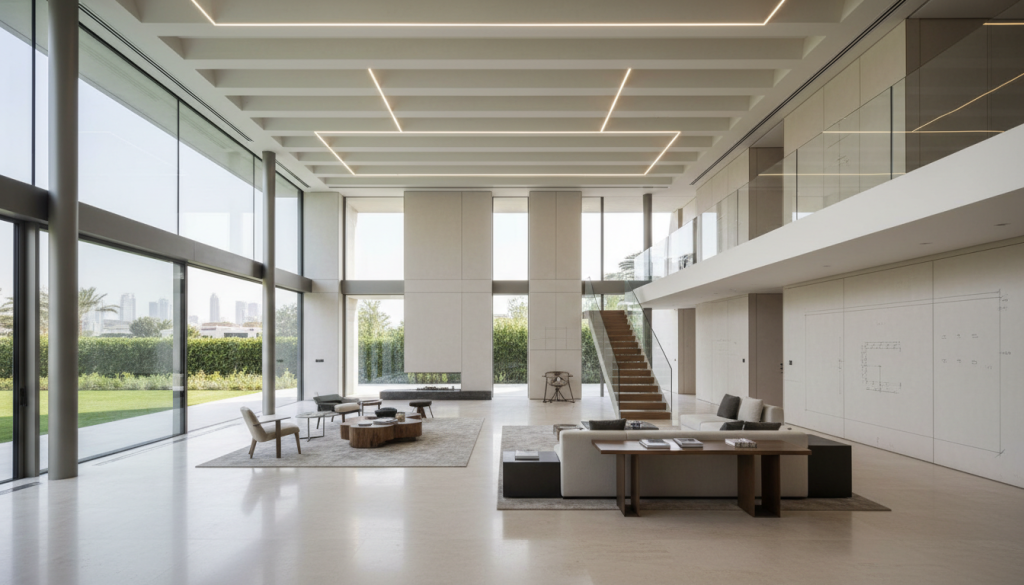 Lahore villa interior showing architecture-led renovation with open layout and structural redesign, Lahore home renovation trends