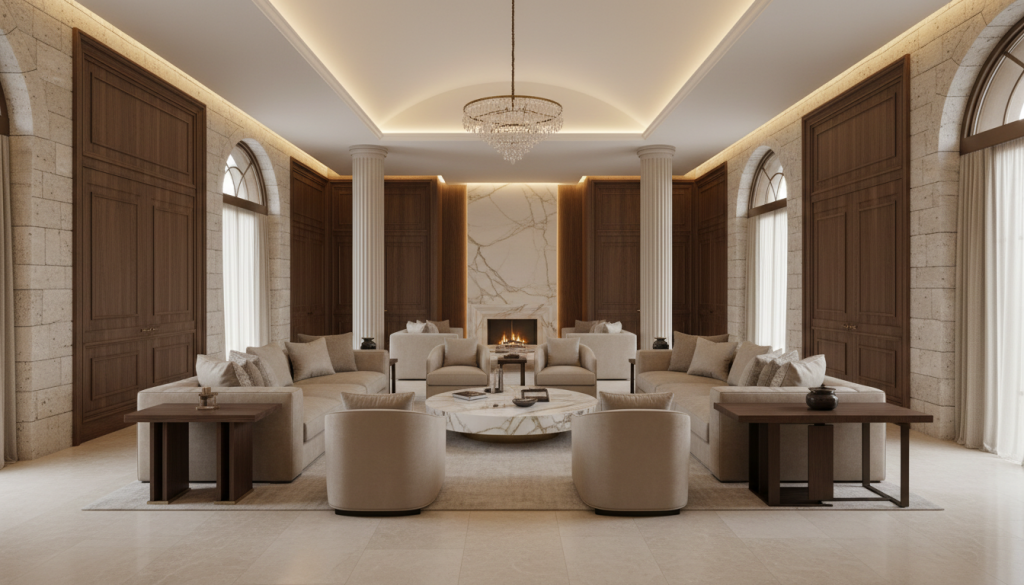 Custom luxury villa interior in Lahore with bespoke furniture and premium materials
