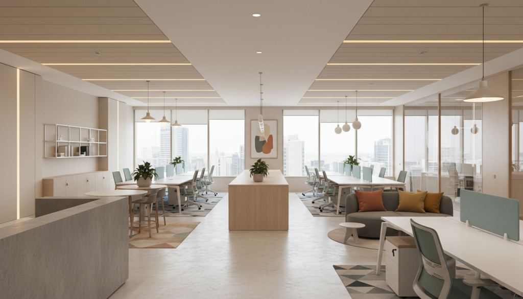 Modern Dubai office interior showing how color psychology influences mood and productivity in commercial spaces