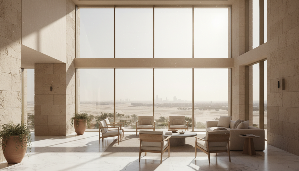 Lahore interior showing how strong sunlight and climate influence color perception and material tones