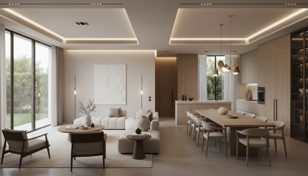 Modern villa interior in DHA Lahore showing a refined transformation with simplified elegant design