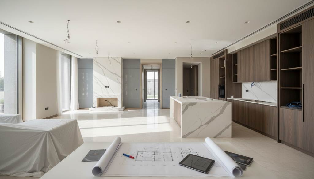 Luxury villa interior showing inconsistent finishes due to poor coordination between teams