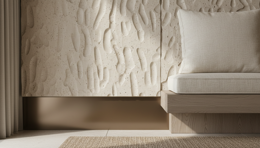 Close-up of Lahore luxury interior materials designed for climate responsiveness including stone, wood, and breathable textures