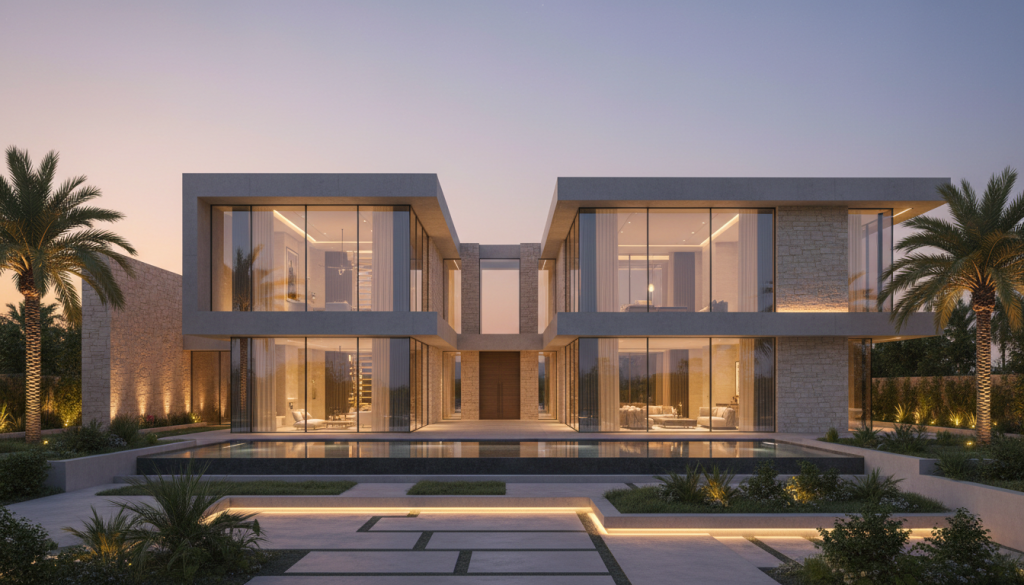 Modern luxury villa exterior in DHA Lahore with clean architectural design