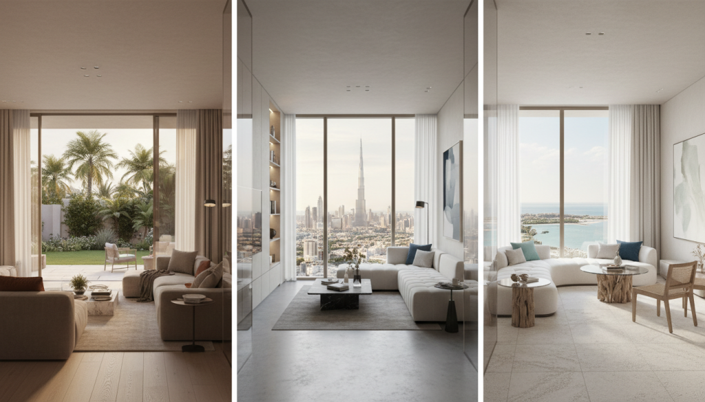 Three types of Lahore interiors showing villa, apartment, and family home with distinct design needs, interior designer in Lahore