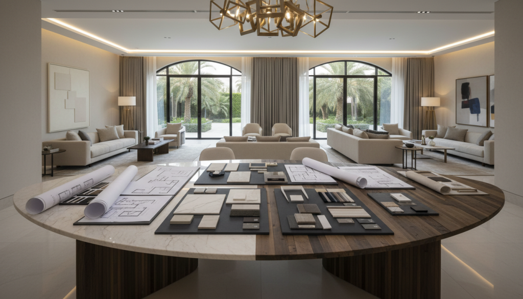 Organized interior design planning setup in a luxury Lahore villa showing importance of budgeting before renovation, interior design budget in Lahore