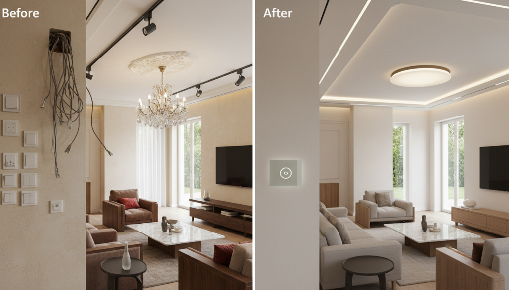 Smart home transformation of a luxury villa in DHA Lahore showing improved spatial and lighting design