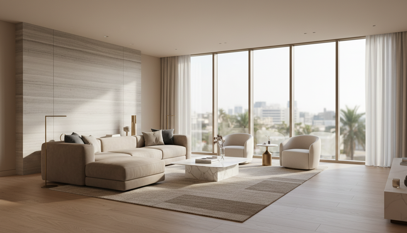 Modern Dubai luxury interior showcasing elegant warm neutral color palette for high-end homes