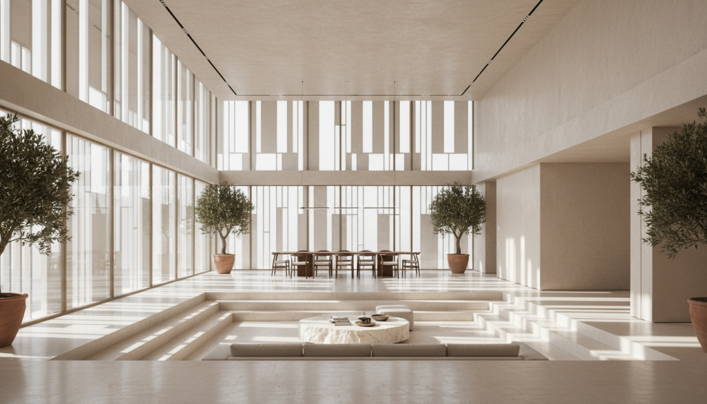 Modern Lahore interior optimised for natural daylight with shading and reflective surfaces