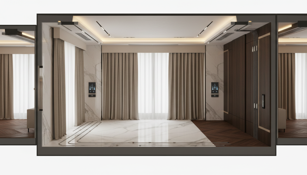 Luxury Lahore home interior showing integrated smart home systems and hidden technology