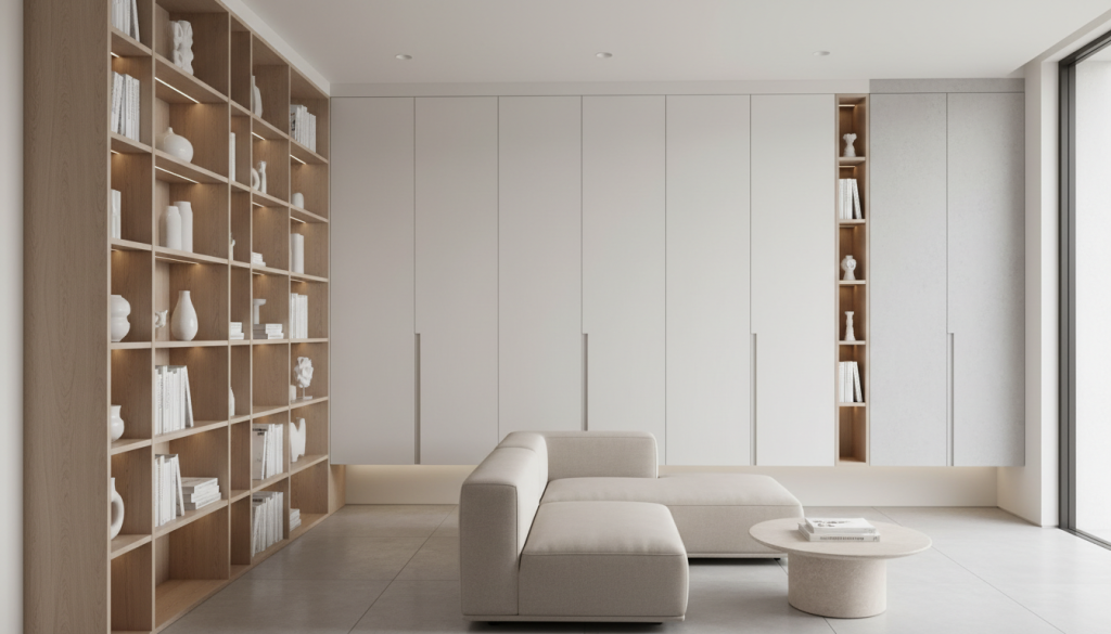 Lahore apartment interior with tall storage units and vertical space optimisation